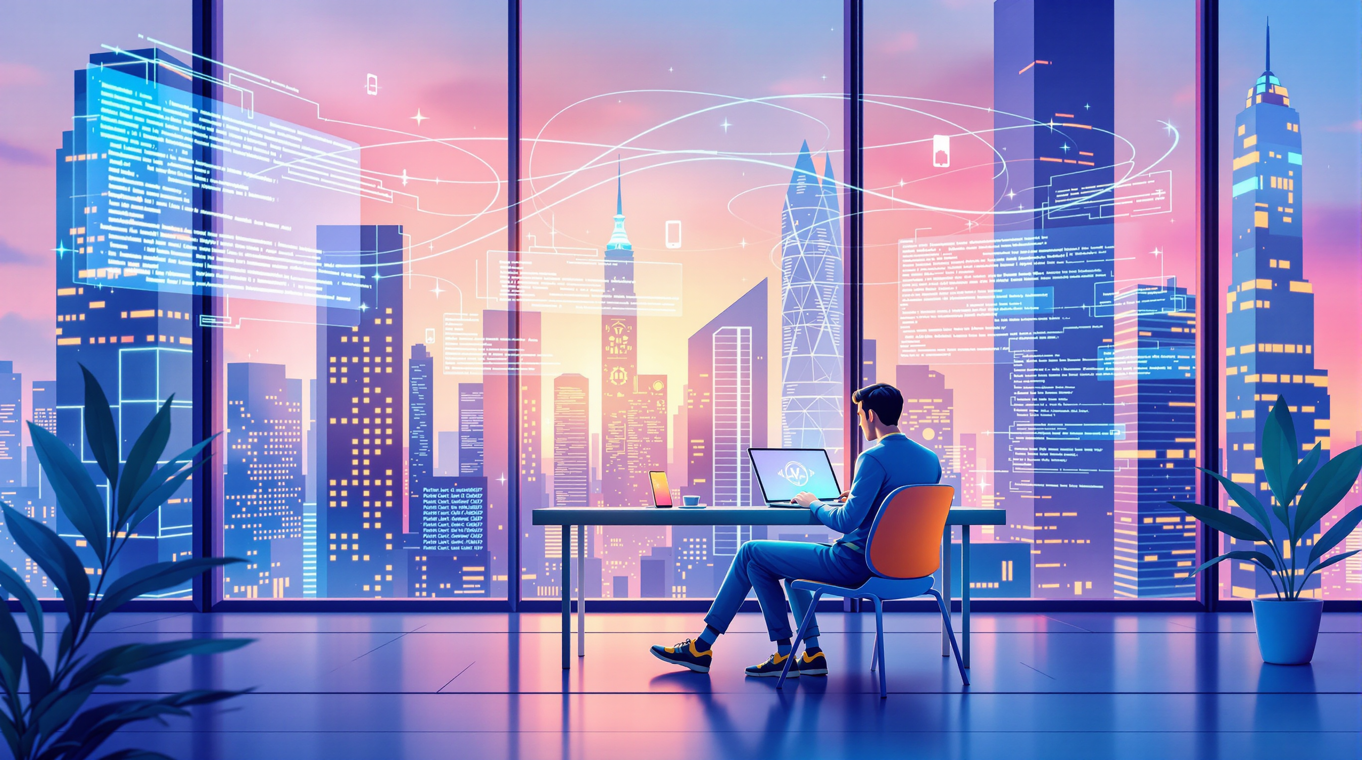 Ilustración de los beneficios de un sitio web profesional, mostrando crecimiento y alcance digital con FlowWebsites.cl